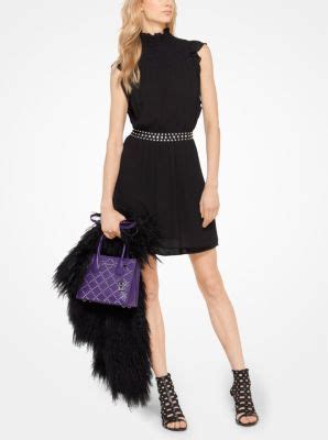 michael kors ruffled chiffon off-the-shoulder dress|Studded Ruffled Chiffon Dress .